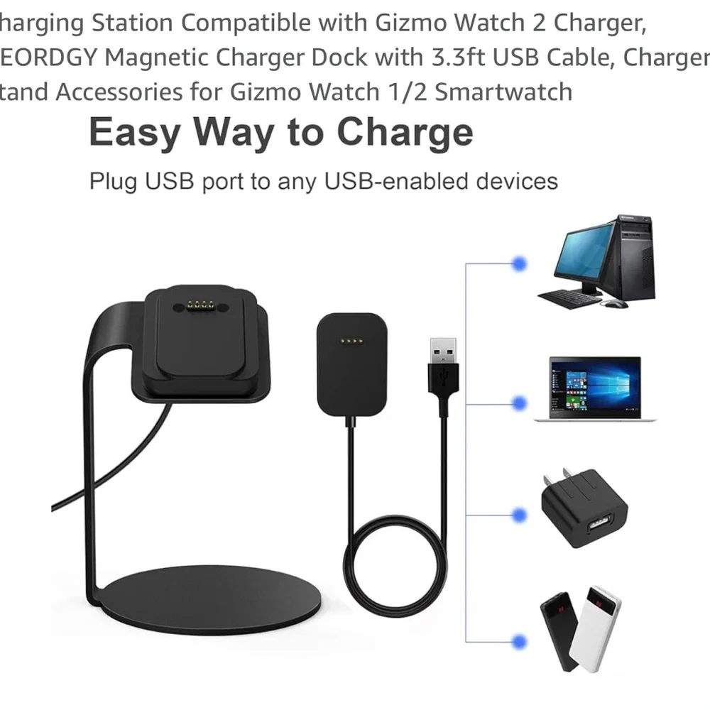 Smartwatch Charging Stand and Dock - Black Compatible with Verizon Gizmo Watch